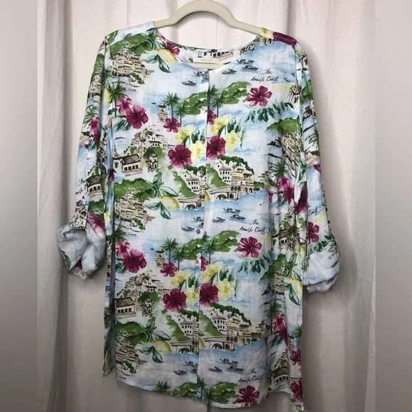 Cynthia Rowley women’s 100% linen button front floral  print blouse size… - Picture 8 of 8